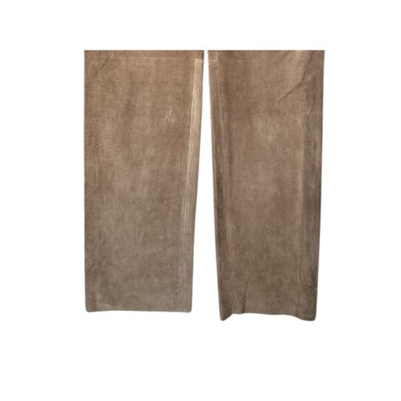 Maglia NEW Vintage Suede Leather Pants Neutral Tan Pleated Straight Leg 8-10 - Picture 3 of 11
